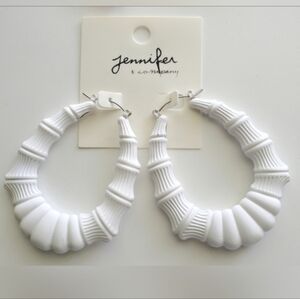 White Bamboo Style Hoop Earrings